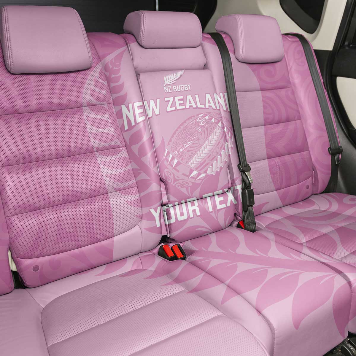 Custom New Zealand Silver Fern Rugby 2025 Back Car Seat Cover All Black Aotearoa Maori Pink LT14 - Polynesian Pride