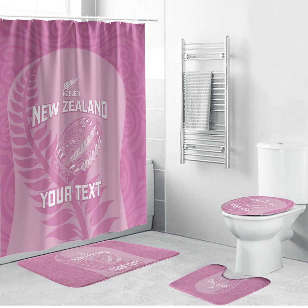 Custom New Zealand Silver Fern Rugby 2025 Bathroom Set All Black Aotearoa Maori Pink LT14 Bathroom Set (4 pcs) Pink - Polynesian Pride