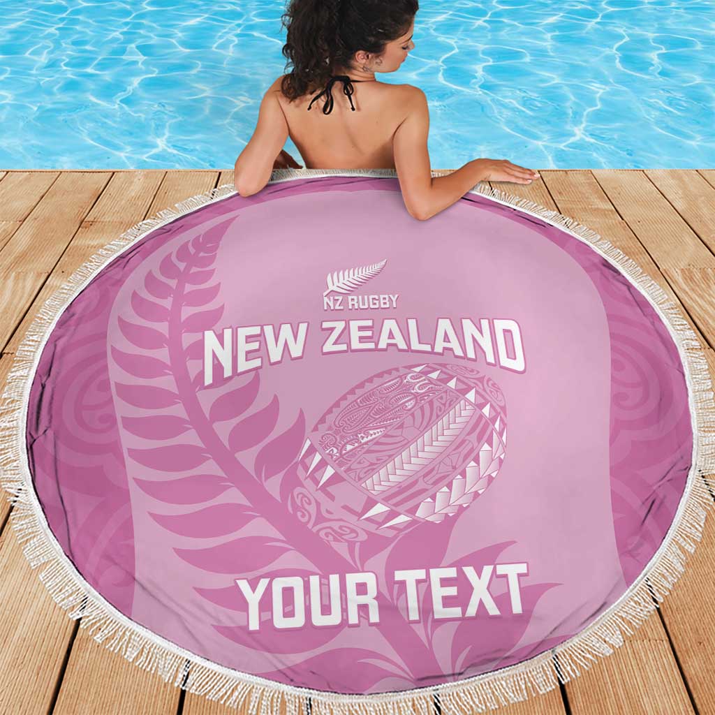Custom New Zealand Silver Fern Rugby 2025 Beach Blanket All Black Aotearoa Maori Pink LT14 - Polynesian Pride