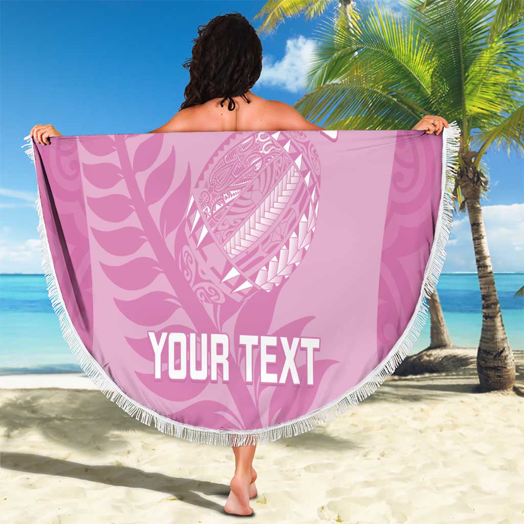 Custom New Zealand Silver Fern Rugby 2025 Beach Blanket All Black Aotearoa Maori Pink LT14 - Polynesian Pride
