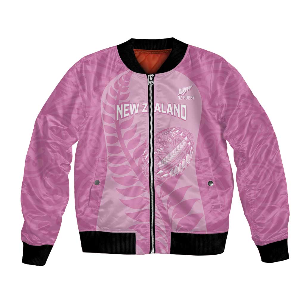Custom New Zealand Silver Fern Rugby 2025 Bomber Jacket All Black Aotearoa Maori Pink LT14 Unisex Pink - Polynesian Pride