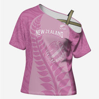 Custom New Zealand Silver Fern Rugby 2025 Cross Shoulder Shirt All Black Aotearoa Maori Pink LT14 Female Pink - Polynesian Pride