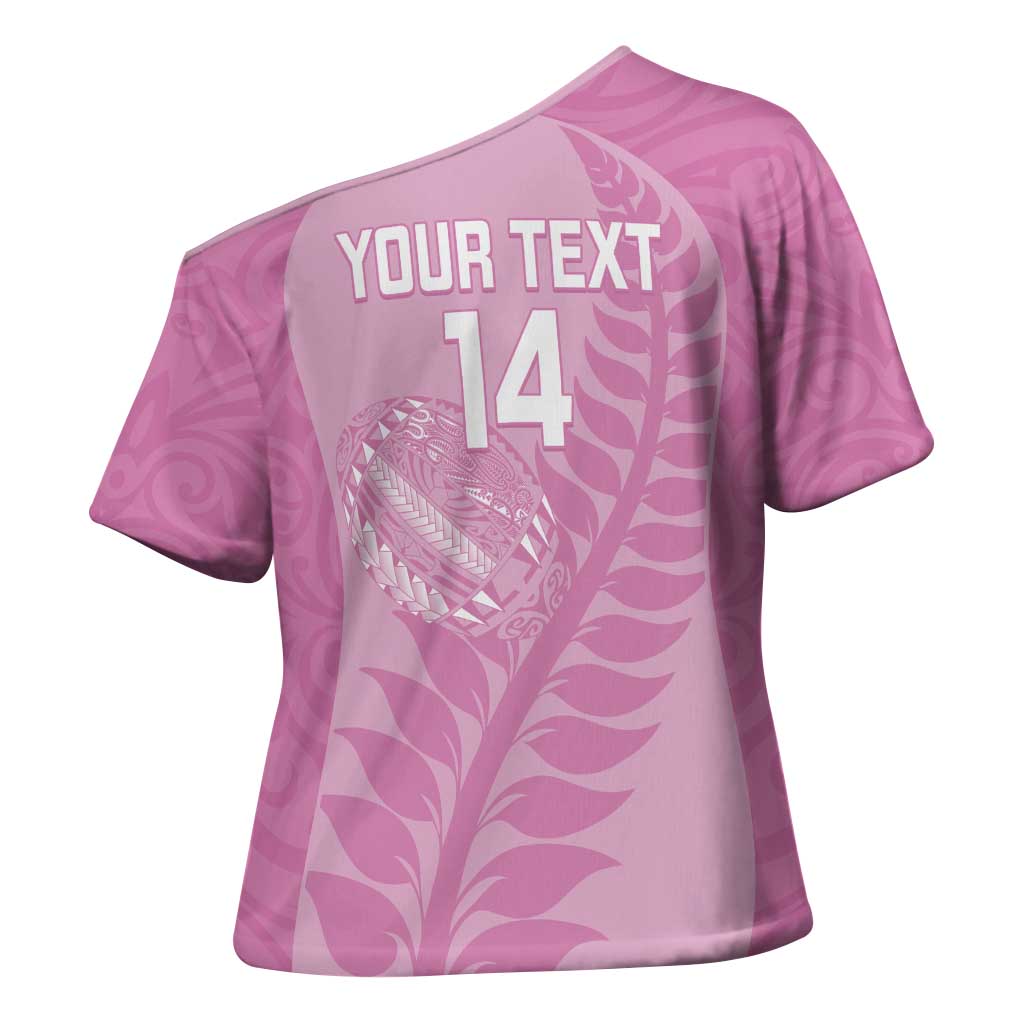 Custom New Zealand Silver Fern Rugby 2025 Cross Shoulder Shirt All Black Aotearoa Maori Pink LT14 - Polynesian Pride