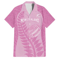 Custom New Zealand Silver Fern Rugby 2025 Family Matching Long Sleeve Bodycon Dress and Hawaiian Shirt All Black Aotearoa Maori Pink LT14 Dad's Shirt - Short Sleeve Pink - Polynesian Pride