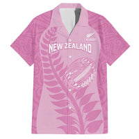 Custom New Zealand Silver Fern Rugby 2025 Family Matching Off The Shoulder Long Sleeve Dress and Hawaiian Shirt All Black Aotearoa Maori Pink LT14 Dad's Shirt - Short Sleeve Pink - Polynesian Pride
