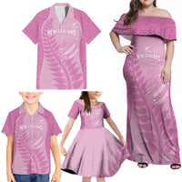 Custom New Zealand Silver Fern Rugby 2025 Family Matching Off Shoulder Maxi Dress and Hawaiian Shirt All Black Aotearoa Maori Pink LT14 - Polynesian Pride