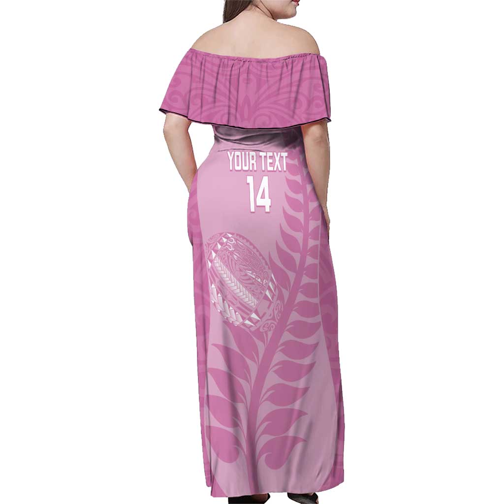 Custom New Zealand Silver Fern Rugby 2025 Family Matching Off Shoulder Maxi Dress and Hawaiian Shirt All Black Aotearoa Maori Pink LT14 - Polynesian Pride