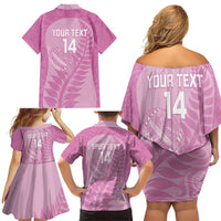 Custom New Zealand Silver Fern Rugby 2025 Family Matching Off Shoulder Short Dress and Hawaiian Shirt All Black Aotearoa Maori Pink LT14 - Polynesian Pride