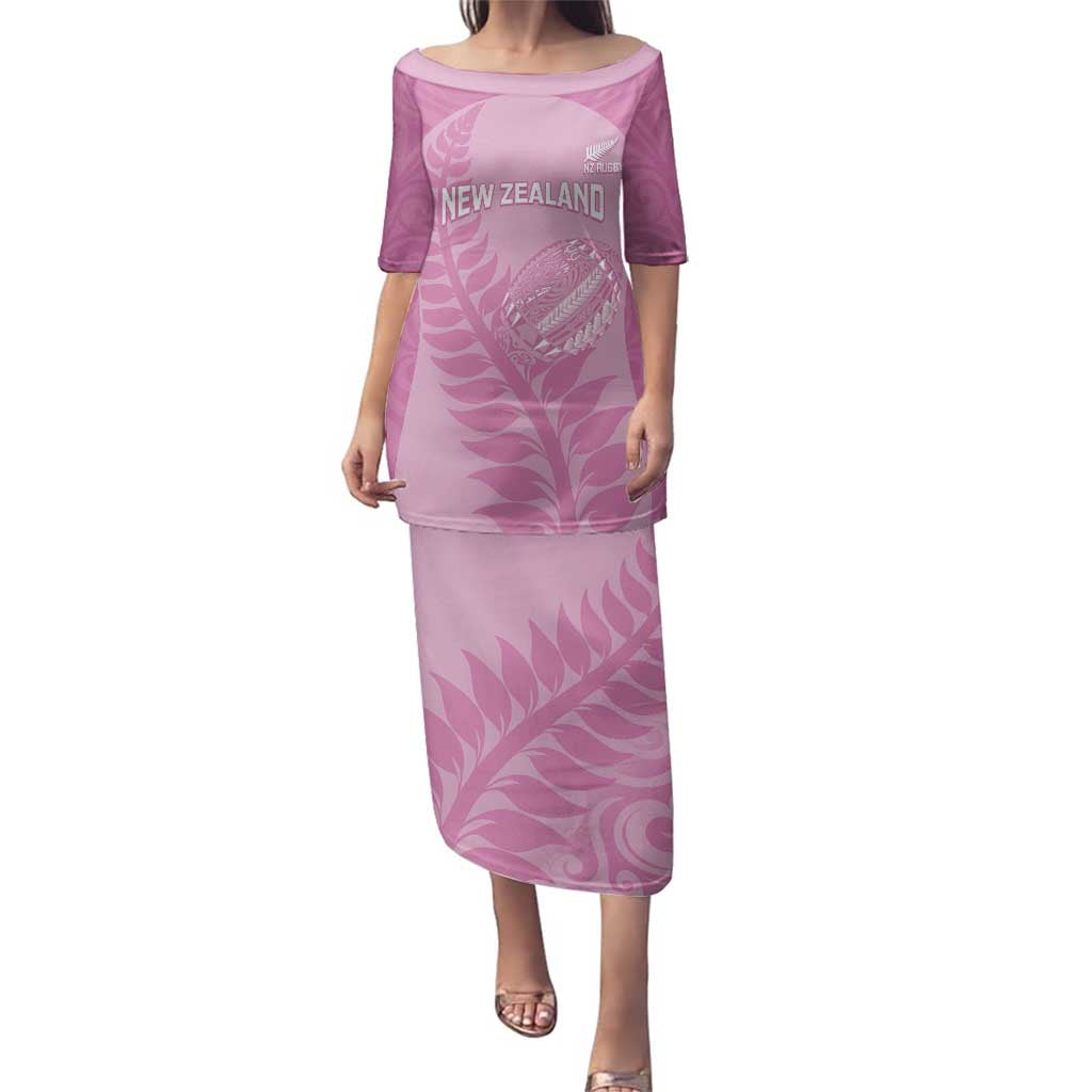 Custom New Zealand Silver Fern Rugby 2025 Family Matching Puletasi and Hawaiian Shirt All Black Aotearoa Maori Pink LT14 Mom's Dress Pink - Polynesian Pride