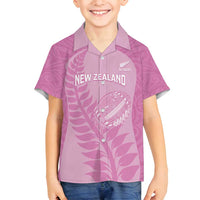 Custom New Zealand Silver Fern Rugby 2025 Family Matching Puletasi and Hawaiian Shirt All Black Aotearoa Maori Pink LT14 Son's Shirt Pink - Polynesian Pride
