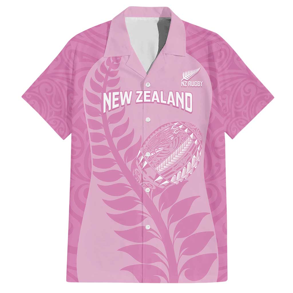 Custom New Zealand Silver Fern Rugby 2025 Family Matching Short Sleeve Bodycon Dress and Hawaiian Shirt All Black Aotearoa Maori Pink LT14 Dad's Shirt - Short Sleeve Pink - Polynesian Pride