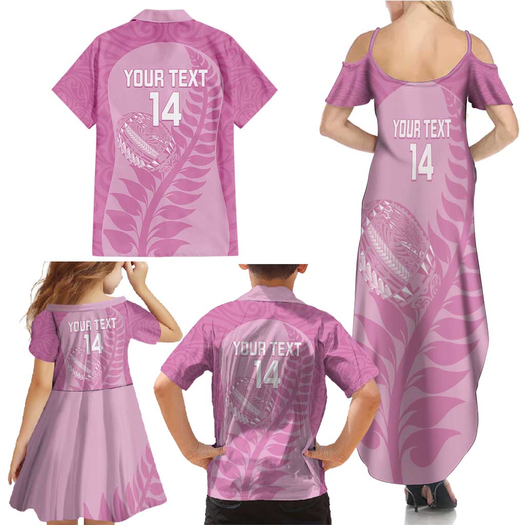 Custom New Zealand Silver Fern Rugby 2025 Family Matching Summer Maxi Dress and Hawaiian Shirt All Black Aotearoa Maori Pink LT14 - Polynesian Pride