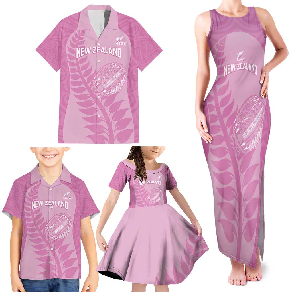 Custom New Zealand Silver Fern Rugby 2025 Family Matching Tank Maxi Dress and Hawaiian Shirt All Black Aotearoa Maori Pink LT14 - Polynesian Pride