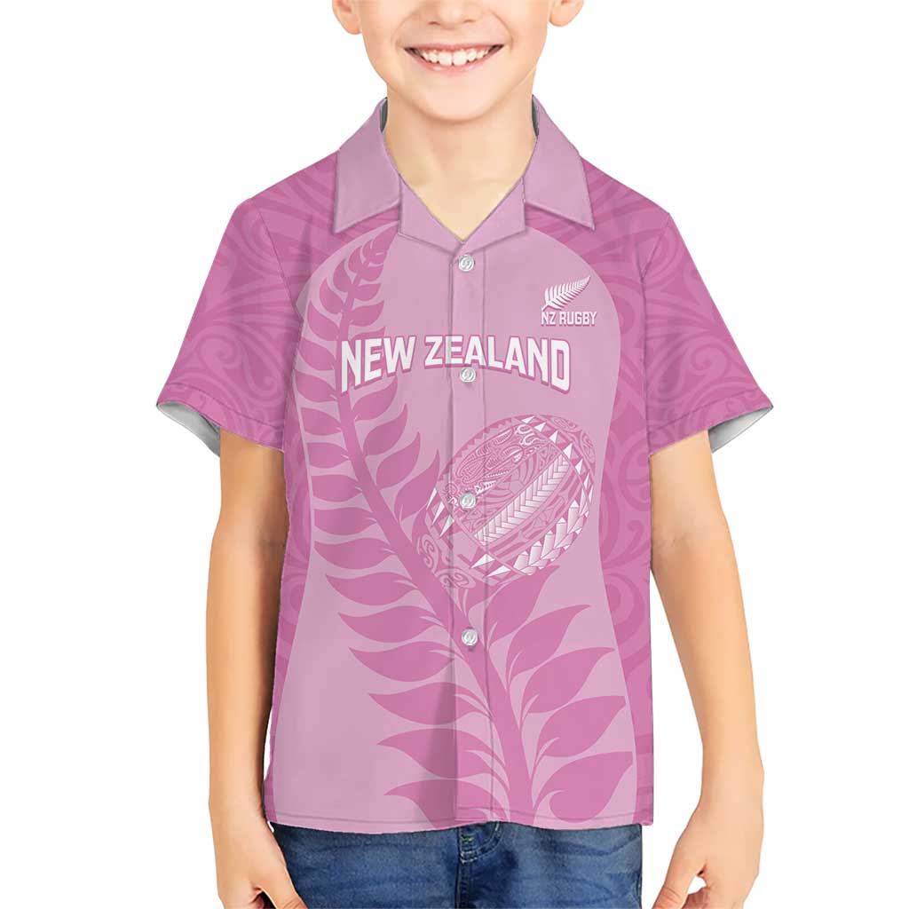 Custom New Zealand Silver Fern Rugby 2025 Kid Hawaiian Shirt All Black Aotearoa Maori Pink LT14 Kid Pink - Polynesian Pride