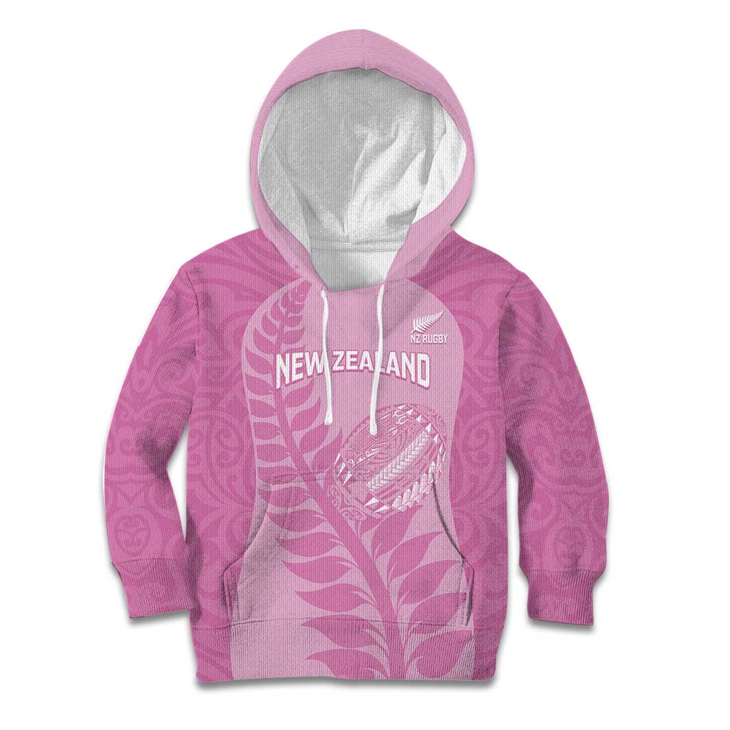 Custom New Zealand Silver Fern Rugby 2025 Kid Hoodie All Black Aotearoa Maori Pink LT14 Hoodie Pink - Polynesian Pride