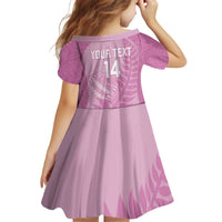 Custom New Zealand Silver Fern Rugby 2025 Kid Short Sleeve Dress All Black Aotearoa Maori Pink LT14 - Polynesian Pride
