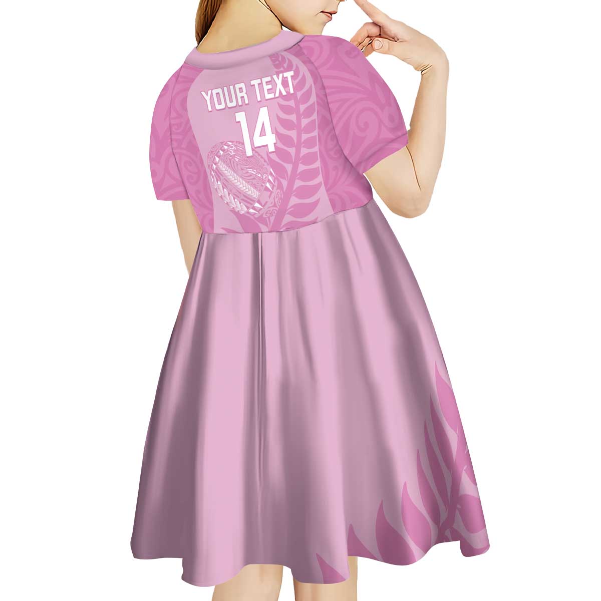 Custom New Zealand Silver Fern Rugby 2025 Kid Short Sleeve Dress All Black Aotearoa Maori Pink LT14 - Polynesian Pride