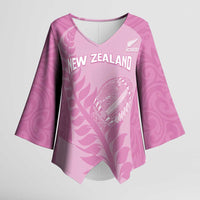 Custom New Zealand Silver Fern Rugby 2025 Kimono Sleeve Blouse All Black Aotearoa Maori Pink LT14 Female Pink - Polynesian Pride