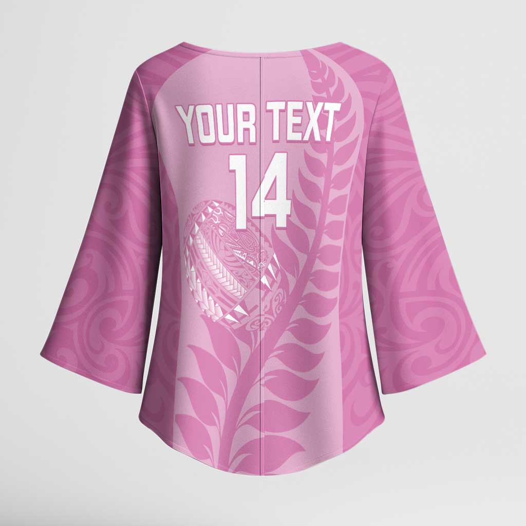 Custom New Zealand Silver Fern Rugby 2025 Kimono Sleeve Blouse All Black Aotearoa Maori Pink LT14 - Polynesian Pride