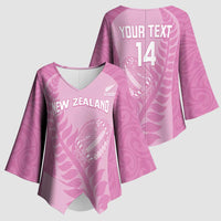Custom New Zealand Silver Fern Rugby 2025 Kimono Sleeve Blouse All Black Aotearoa Maori Pink LT14 - Polynesian Pride