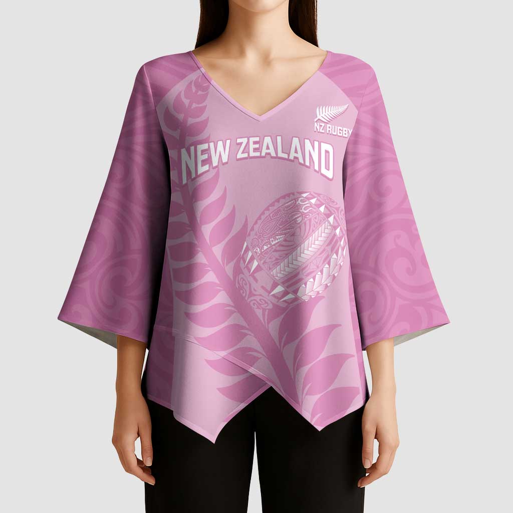 Custom New Zealand Silver Fern Rugby 2025 Kimono Sleeve Blouse All Black Aotearoa Maori Pink LT14 - Polynesian Pride