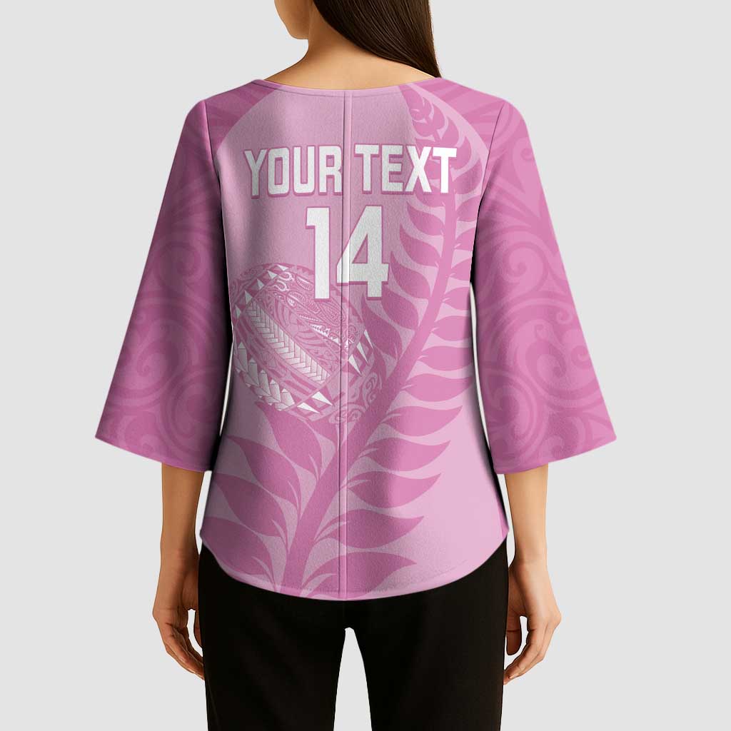 Custom New Zealand Silver Fern Rugby 2025 Kimono Sleeve Blouse All Black Aotearoa Maori Pink LT14 - Polynesian Pride