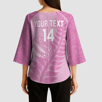 Custom New Zealand Silver Fern Rugby 2025 Kimono Sleeve Blouse All Black Aotearoa Maori Pink LT14 - Polynesian Pride