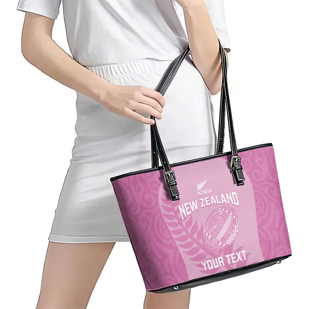 Custom New Zealand Silver Fern Rugby 2025 Leather Tote Bag All Black Aotearoa Maori Pink LT14 - Polynesian Pride
