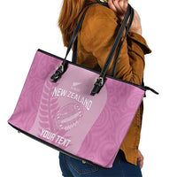 Custom New Zealand Silver Fern Rugby 2025 Leather Tote Bag All Black Aotearoa Maori Pink LT14 - Polynesian Pride