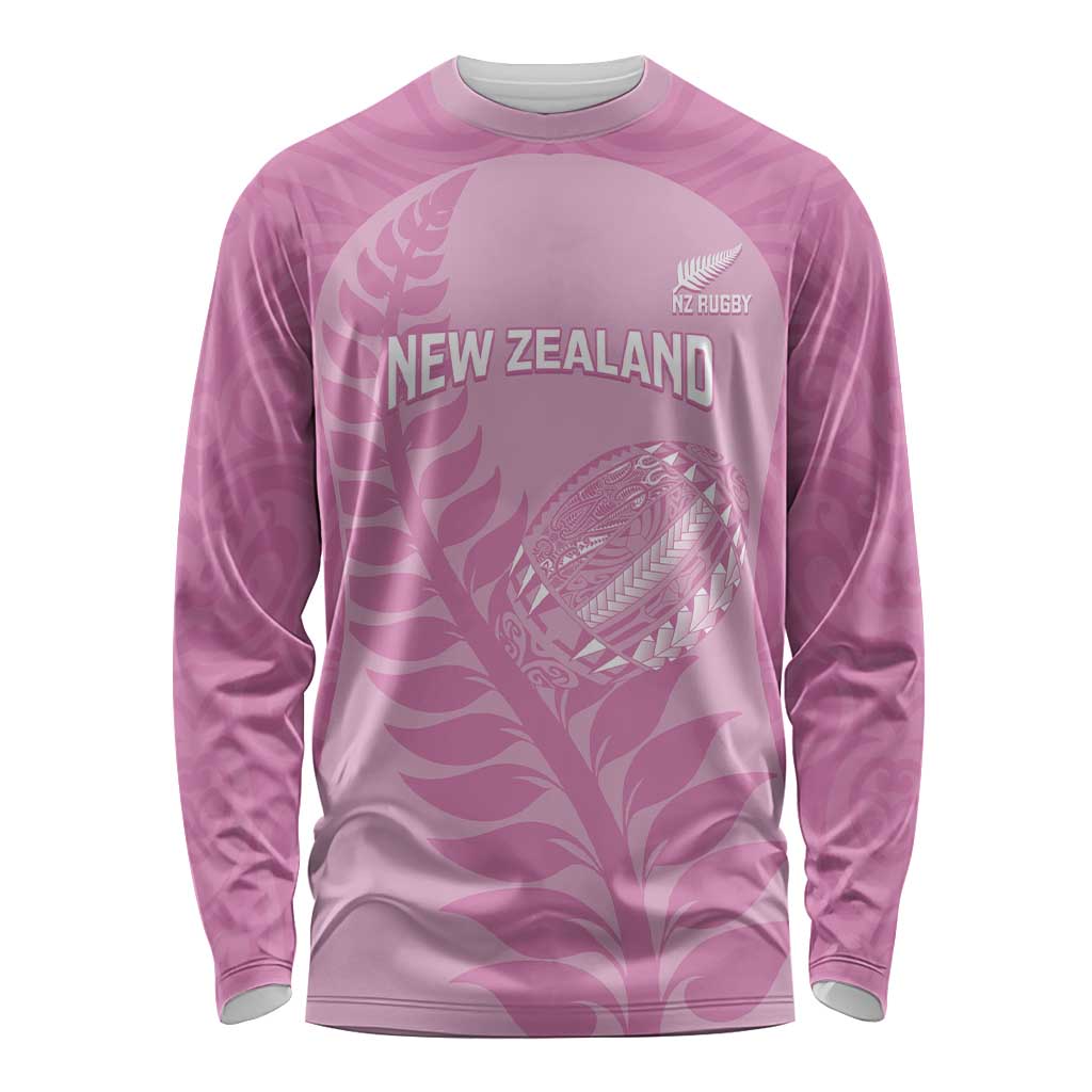 Custom New Zealand Silver Fern Rugby 2025 Long Sleeve Shirt All Black Aotearoa Maori Pink LT14 Unisex Pink - Polynesian Pride