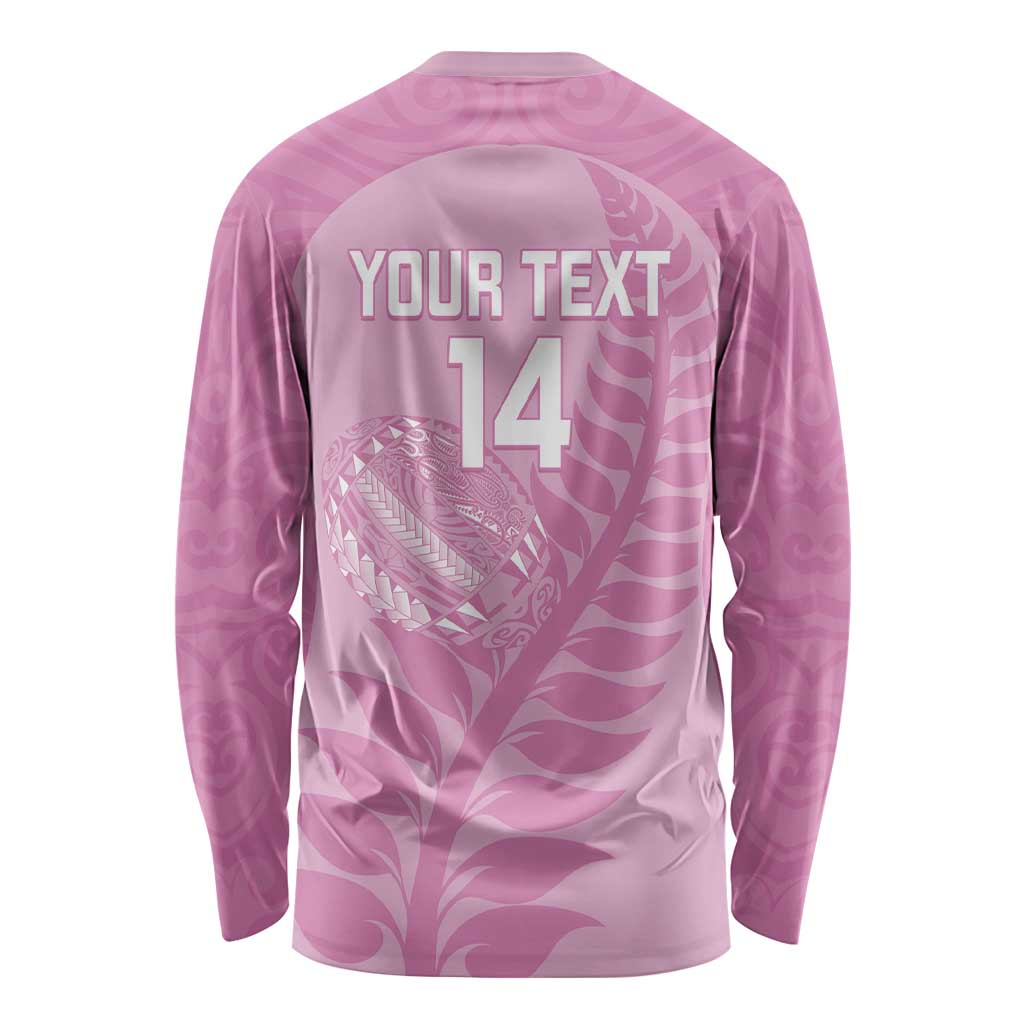 Custom New Zealand Silver Fern Rugby 2025 Long Sleeve Shirt All Black Aotearoa Maori Pink LT14 - Polynesian Pride
