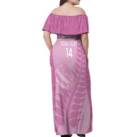 Custom New Zealand Silver Fern Rugby 2025 Off Shoulder Maxi Dress All Black Aotearoa Maori Pink LT14 - Polynesian Pride