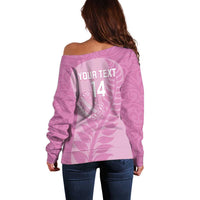 Custom New Zealand Silver Fern Rugby 2025 Off Shoulder Sweater All Black Aotearoa Maori Pink LT14 - Polynesian Pride