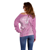Custom New Zealand Silver Fern Rugby 2025 Off Shoulder Sweater All Black Aotearoa Maori Pink LT14 - Polynesian Pride
