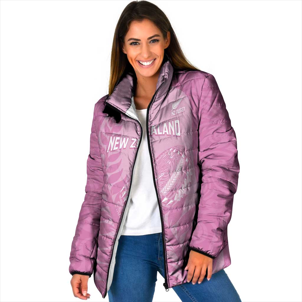Custom New Zealand Silver Fern Rugby 2025 Padded Jacket All Black Aotearoa Maori Pink LT14 Women Pink - Polynesian Pride