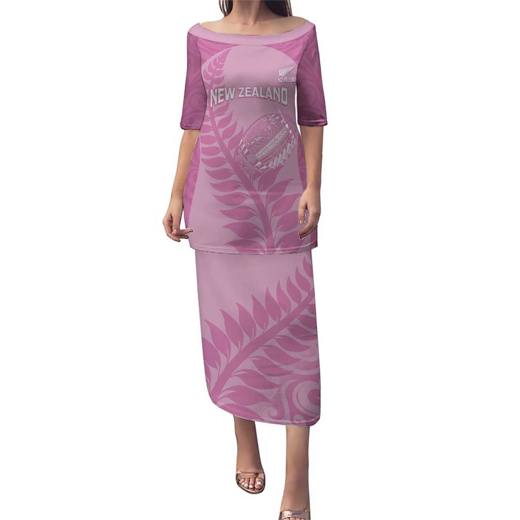 Custom New Zealand Silver Fern Rugby 2025 Puletasi All Black Aotearoa Maori Pink LT14 Long Dress Pink - Polynesian Pride