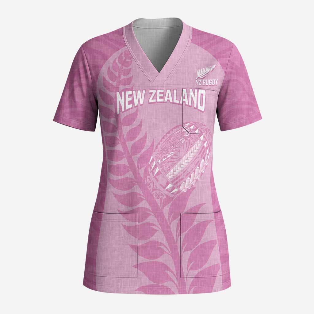 Custom New Zealand Silver Fern Rugby 2025 Scrub Top All Black Aotearoa Maori Pink LT14 Adult Pink - Polynesian Pride
