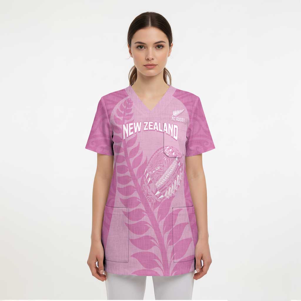 Custom New Zealand Silver Fern Rugby 2025 Scrub Top All Black Aotearoa Maori Pink LT14 - Polynesian Pride