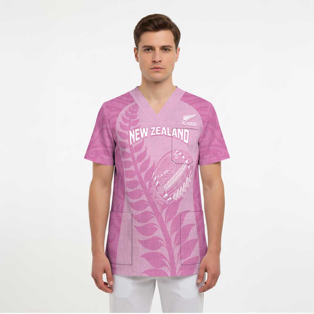Custom New Zealand Silver Fern Rugby 2025 Scrub Top All Black Aotearoa Maori Pink LT14 - Polynesian Pride