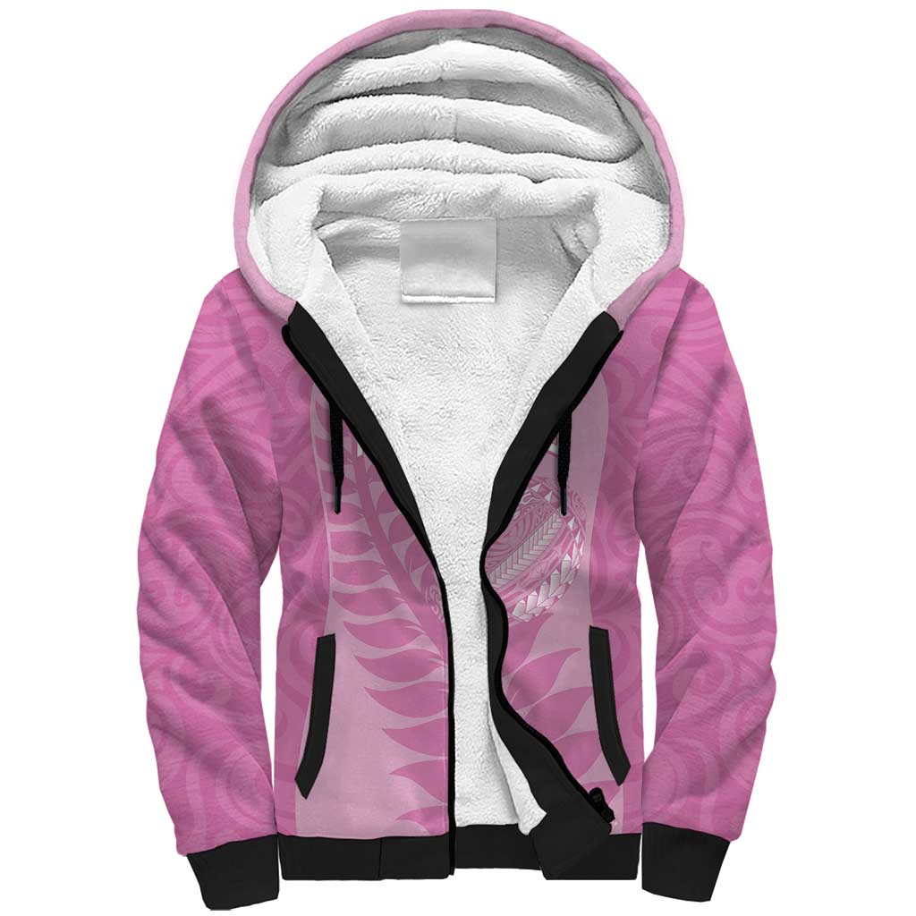 Custom New Zealand Silver Fern Rugby 2025 Sherpa Hoodie All Black Aotearoa Maori Pink LT14 Unisex Pink - Polynesian Pride