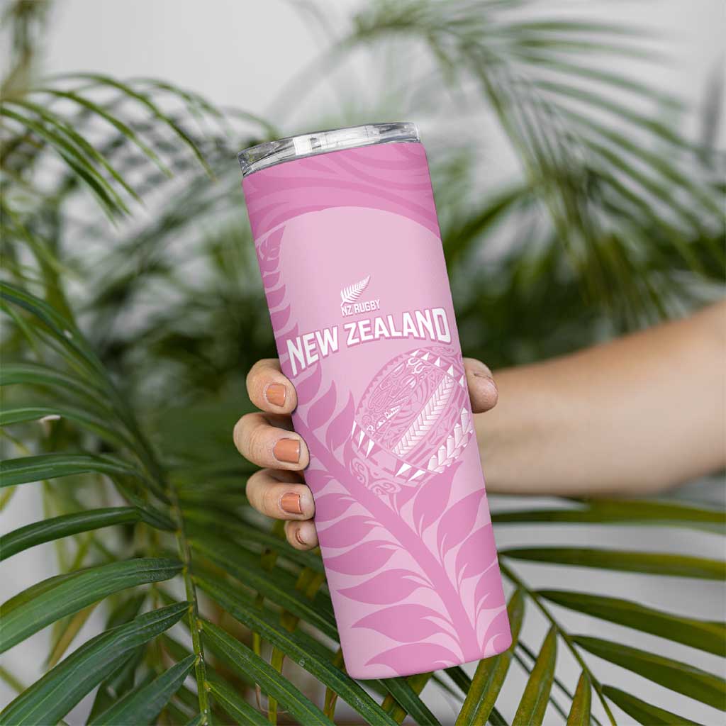 Custom New Zealand Silver Fern Rugby 2025 Skinny Tumbler All Black Aotearoa Maori Pink LT14 - Polynesian Pride