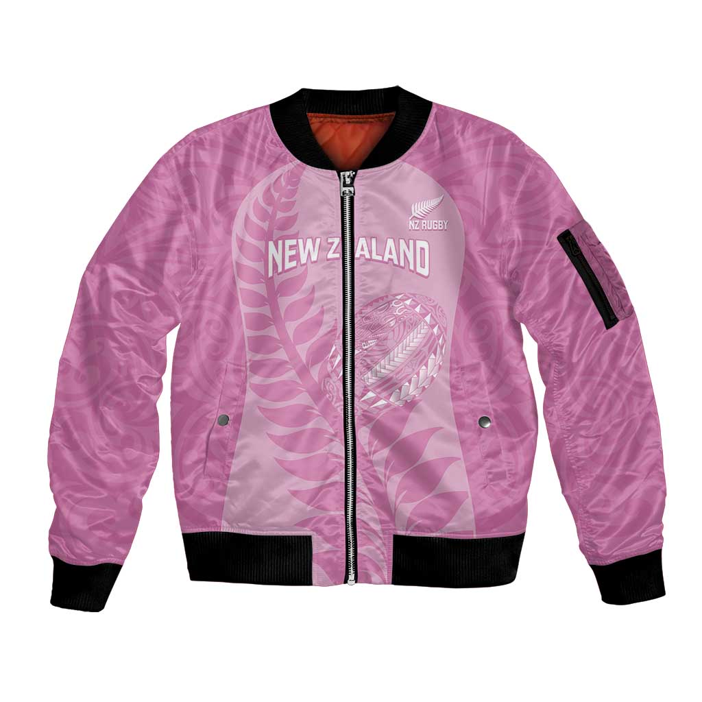 Custom New Zealand Silver Fern Rugby 2025 Sleeve Zip Bomber Jacket All Black Aotearoa Maori Pink LT14 Unisex Pink - Polynesian Pride