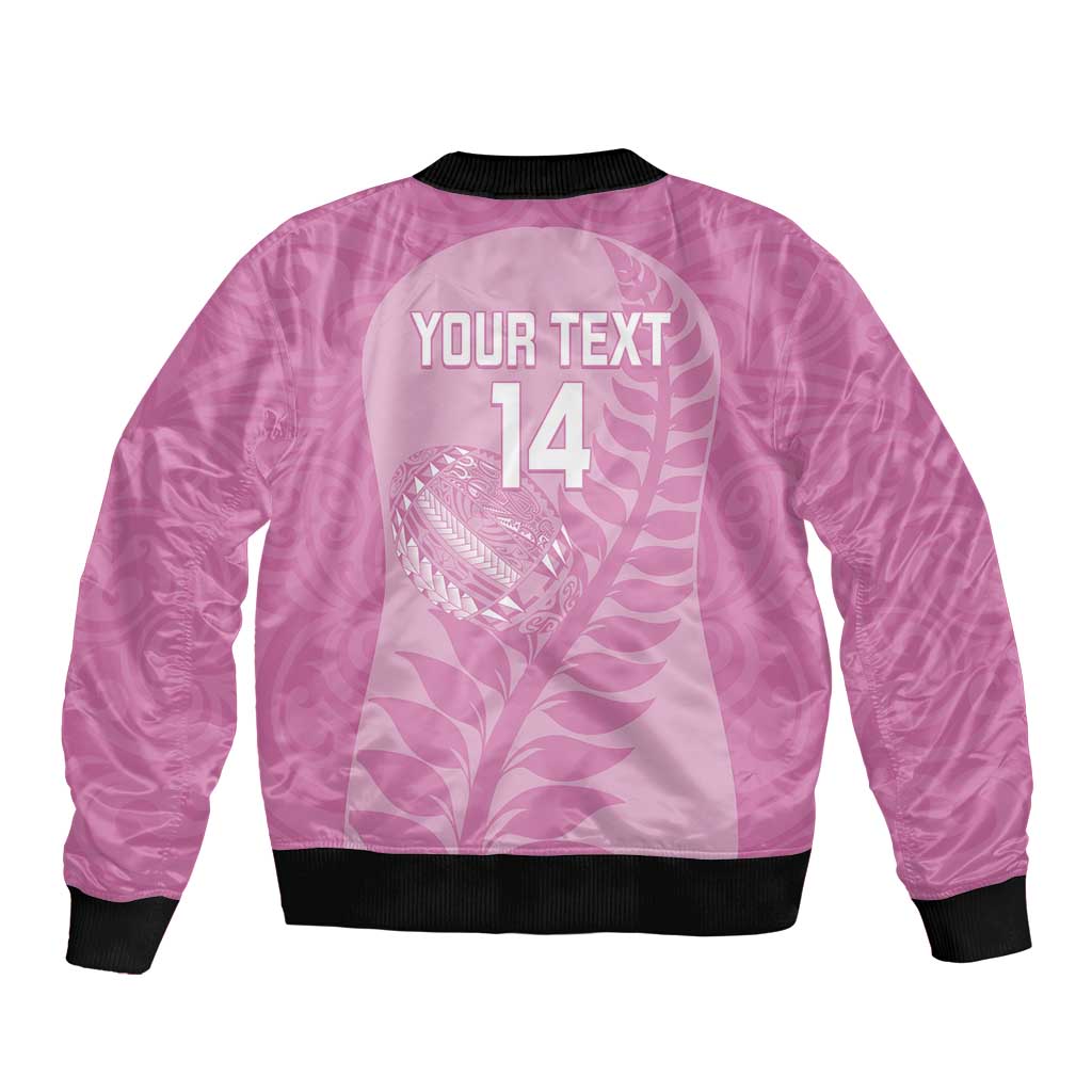 Custom New Zealand Silver Fern Rugby 2025 Sleeve Zip Bomber Jacket All Black Aotearoa Maori Pink LT14 - Polynesian Pride