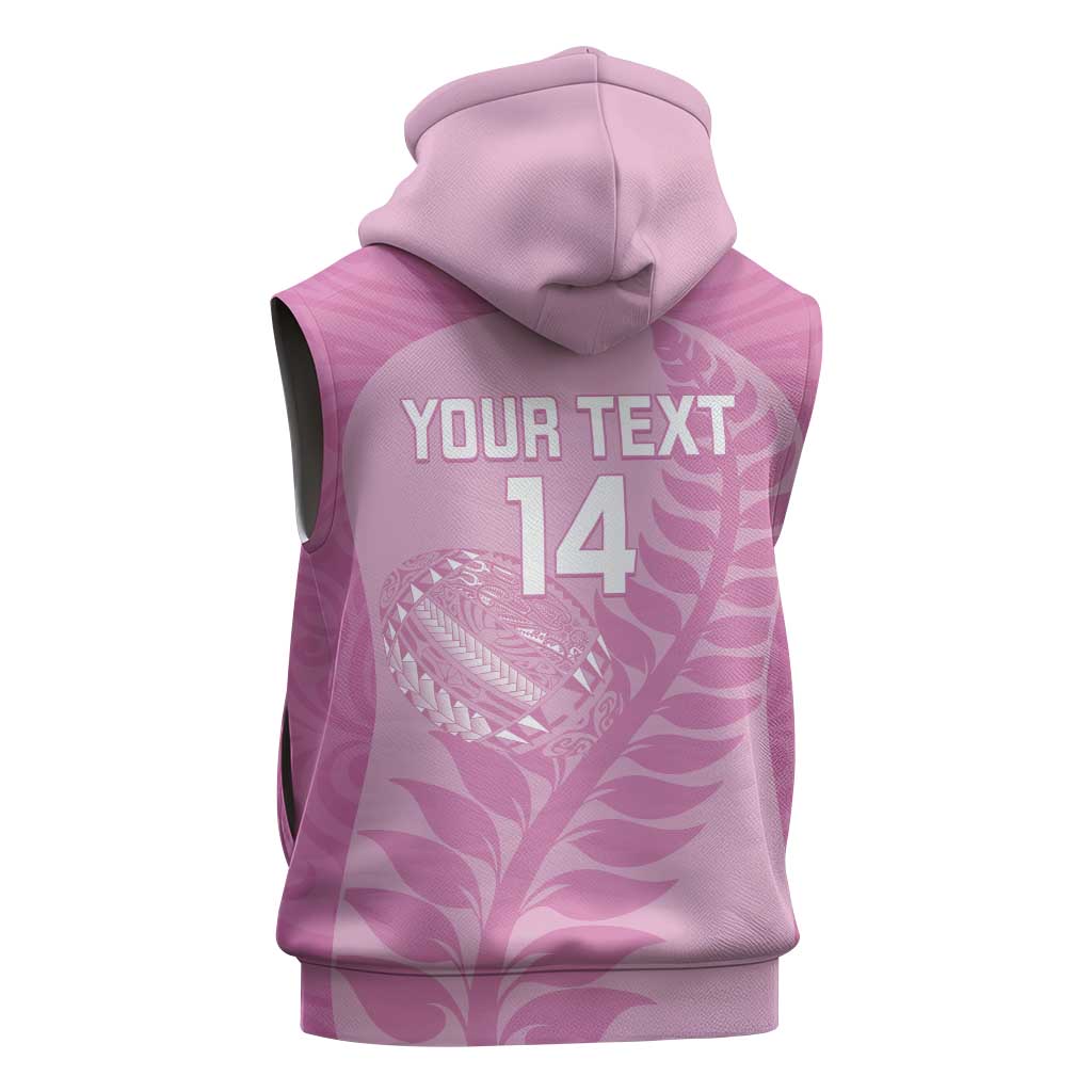 Custom New Zealand Silver Fern Rugby 2025 Sleeveless Hoodie All Black Aotearoa Maori Pink LT14 - Polynesian Pride