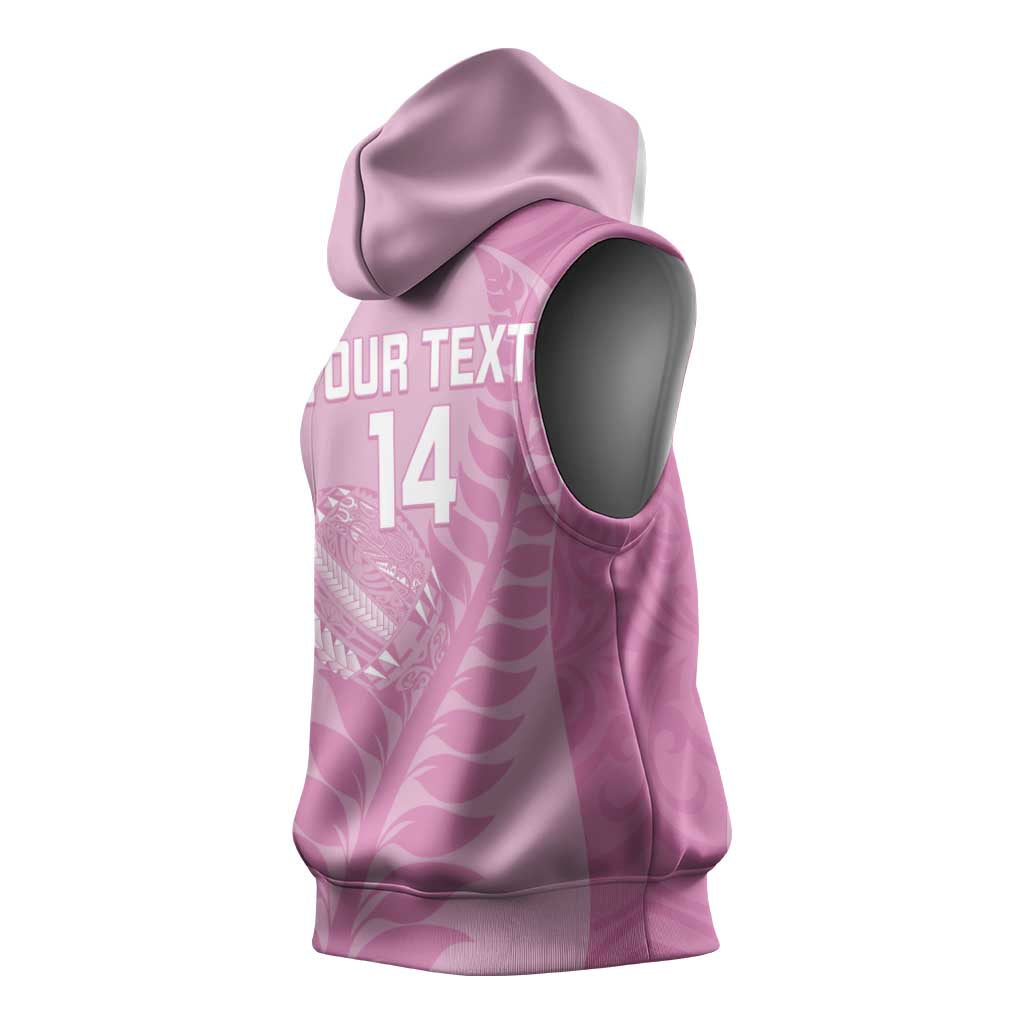 Custom New Zealand Silver Fern Rugby 2025 Sleeveless Hoodie All Black Aotearoa Maori Pink LT14 - Polynesian Pride