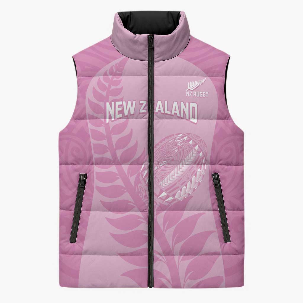 Custom New Zealand Silver Fern Rugby 2025 Sleeveless Puffer Jacket All Black Aotearoa Maori Pink LT14 Unisex Pink - Polynesian Pride