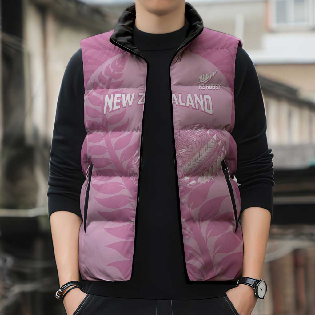 Custom New Zealand Silver Fern Rugby 2025 Sleeveless Puffer Jacket All Black Aotearoa Maori Pink LT14 - Polynesian Pride