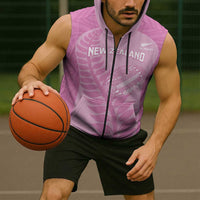 Custom New Zealand Silver Fern Rugby 2025 Sleeveless Zip Hoodie All Black Aotearoa Maori Pink LT14 - Polynesian Pride