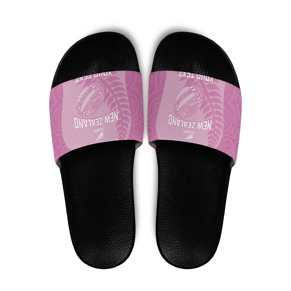Custom New Zealand Silver Fern Rugby 2025 Slide Sandals All Black Aotearoa Maori Pink LT14 Pink - Polynesian Pride