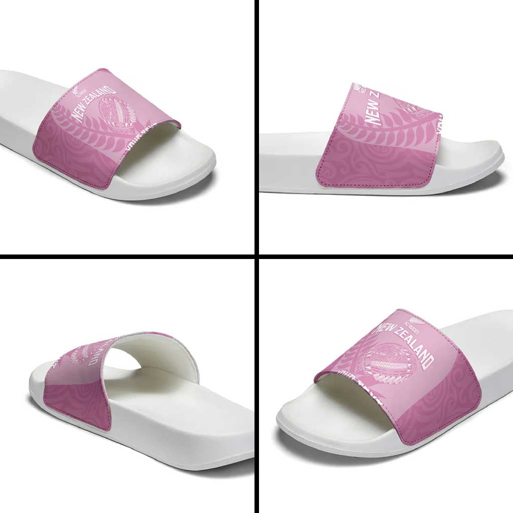 Custom New Zealand Silver Fern Rugby 2025 Slide Sandals All Black Aotearoa Maori Pink LT14 - Polynesian Pride